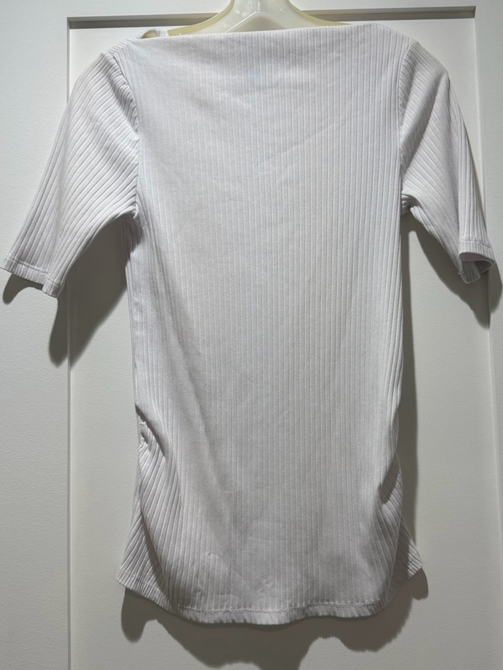 Maternity boat neck White Ribbed Short Sleeve Top